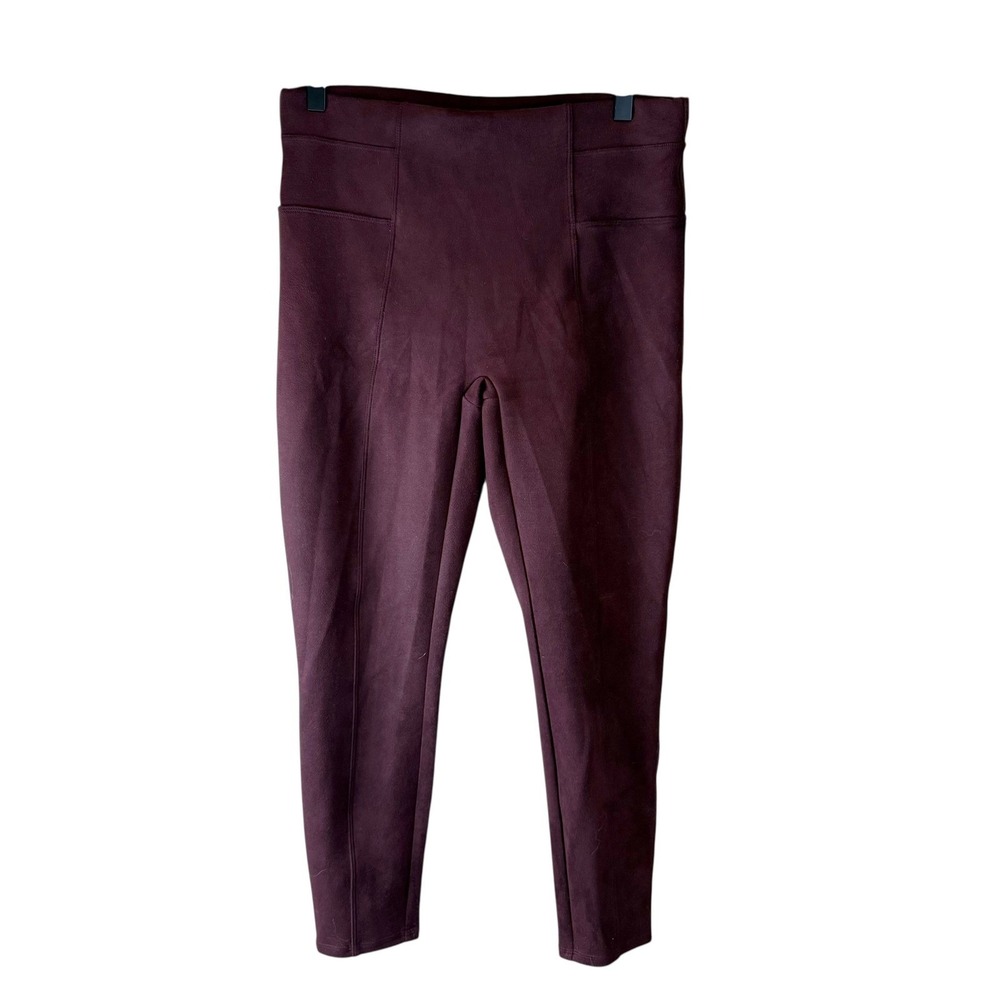 Spanx Faux Suede Leggings Burgundy High Waisted Shaping Slim Fit Wine Large
